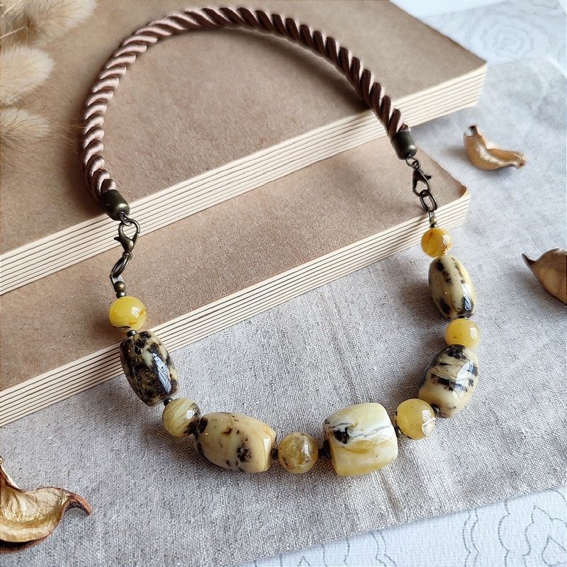 Колье "Бочка" 2 в 1 Янтарь