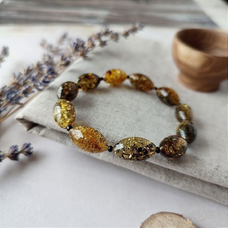 Браслет "Оливка" янтарь