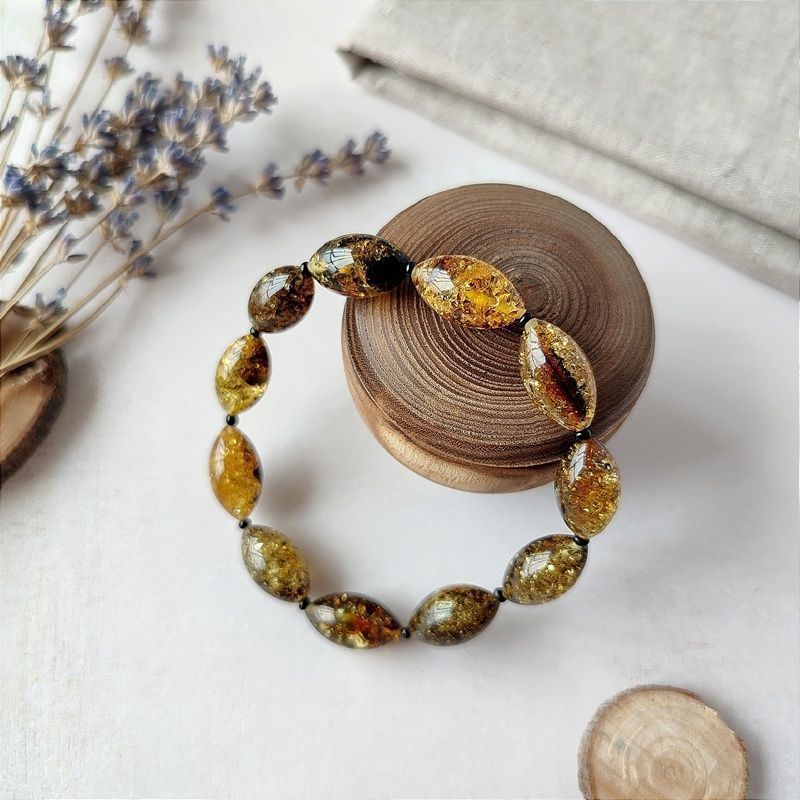 Браслет "Оливка" янтарь